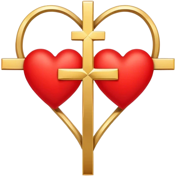 Two red  heart outlines  entwined with a simple gold cross  emoji
