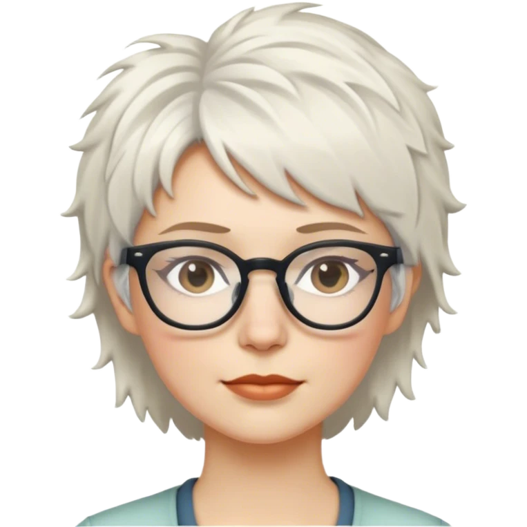 White woman with white short messy hair with glasses emoji