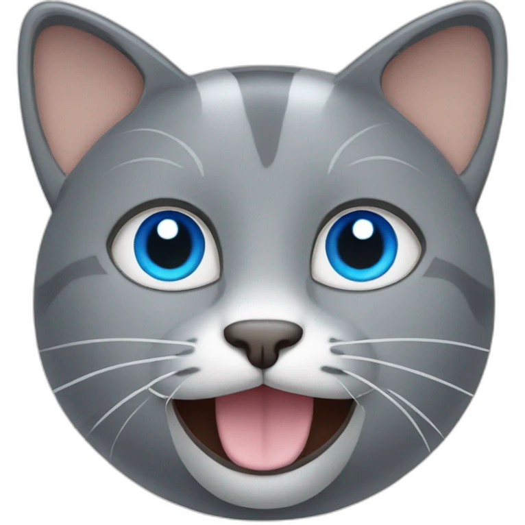 a happy gray cat with blue eyes and a ball blue and yellow volleyball emoji