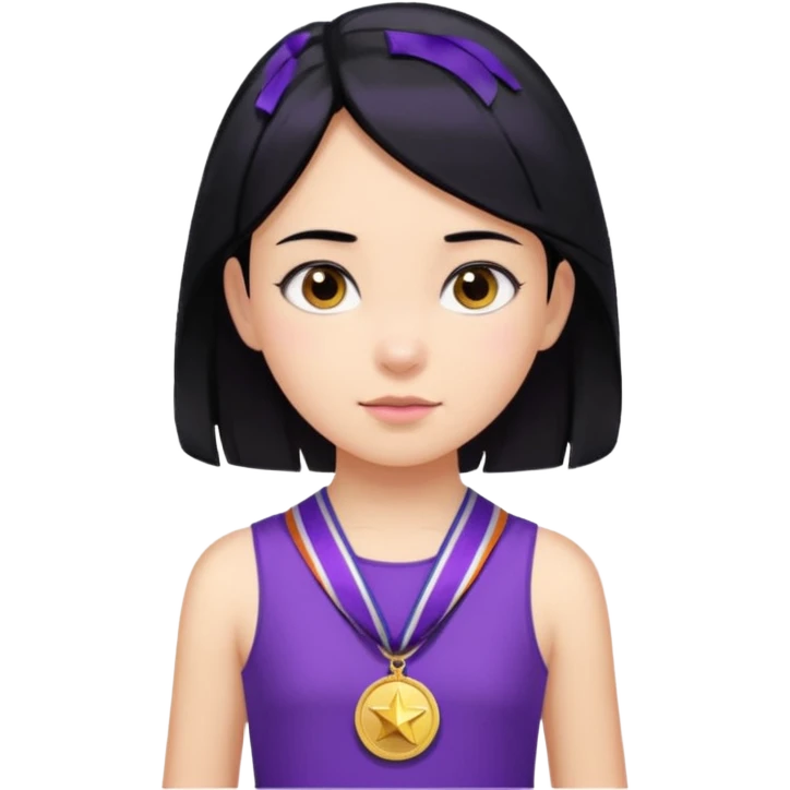 Girl child with black hair, purple dress and many medals on neck emoji