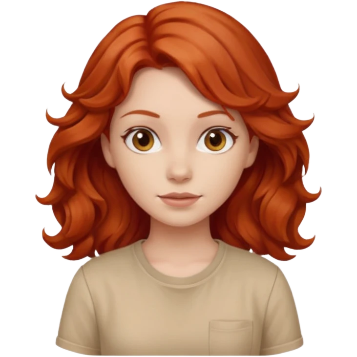 girl, wavy red hair, beige shirt emoji