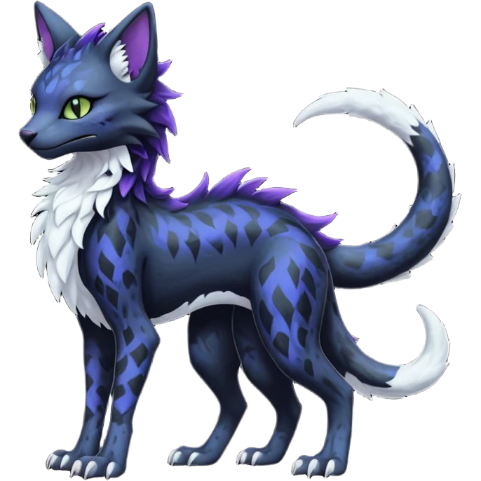 Kawaii dark black blackish edgy fantasy ethereal feline-vernid-sergal-monster-fursona animal creature full body with intricate markings  emoji