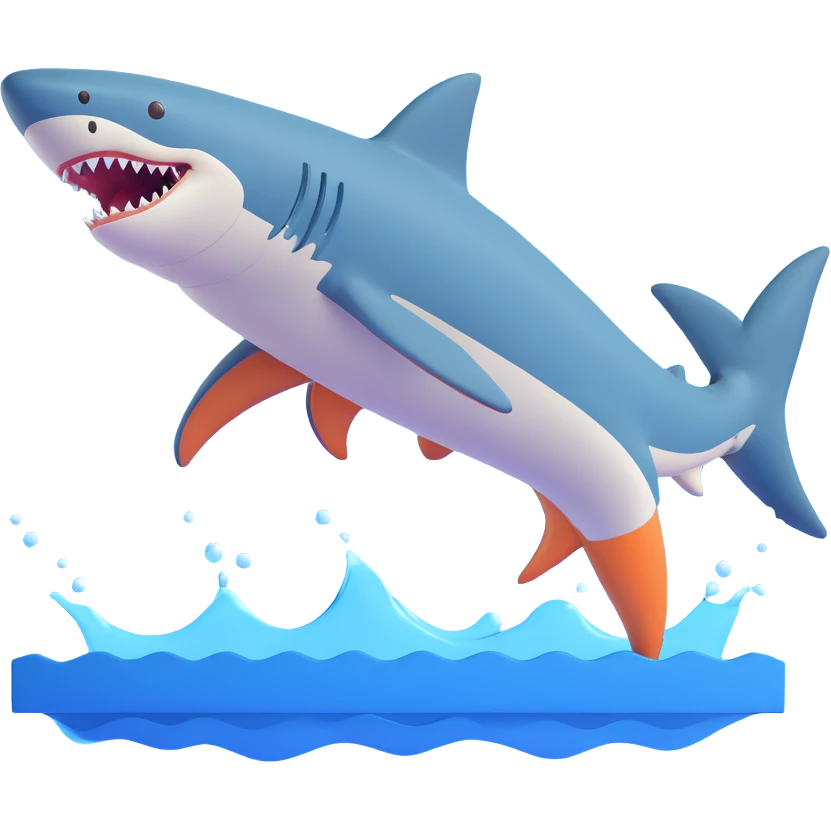 blue shark with blue Nike tennis shoes, jumping out of water emoji