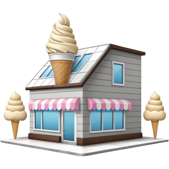 ice cream store at an angle, modern building wood, gray, white materials modern, at an angle emoji