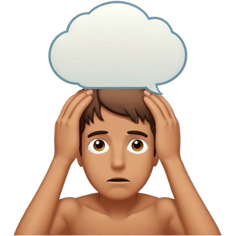 Person with hands on head and thought bubble which says idiots emoji
