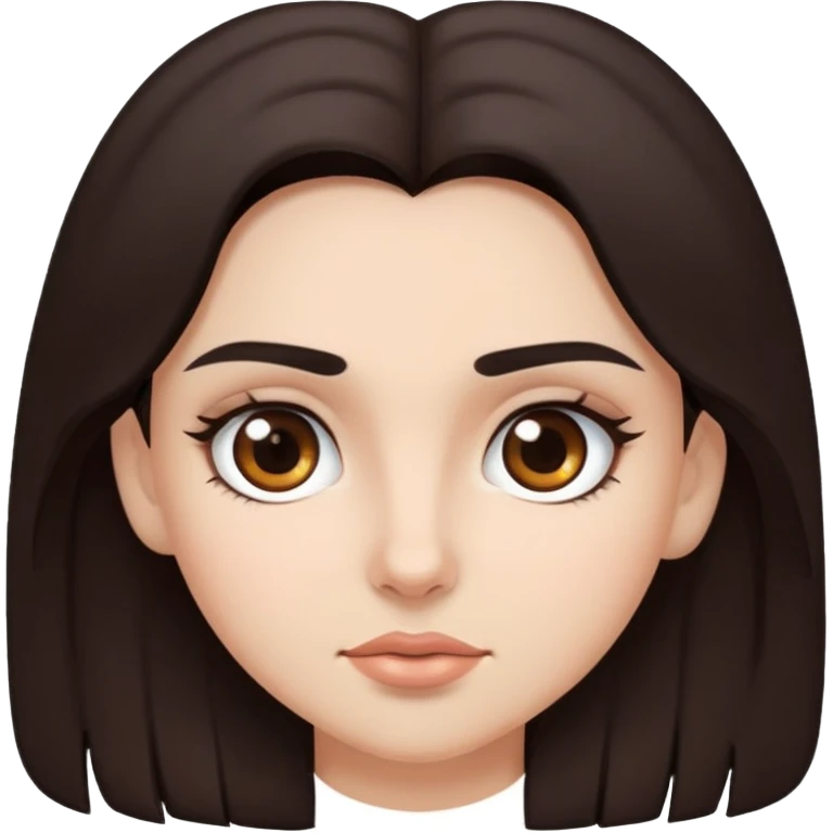 uma garota com cabelos lisos e morenos e uma sombrancelha grosa e marcada e com olhos castanhos e grande  emoji