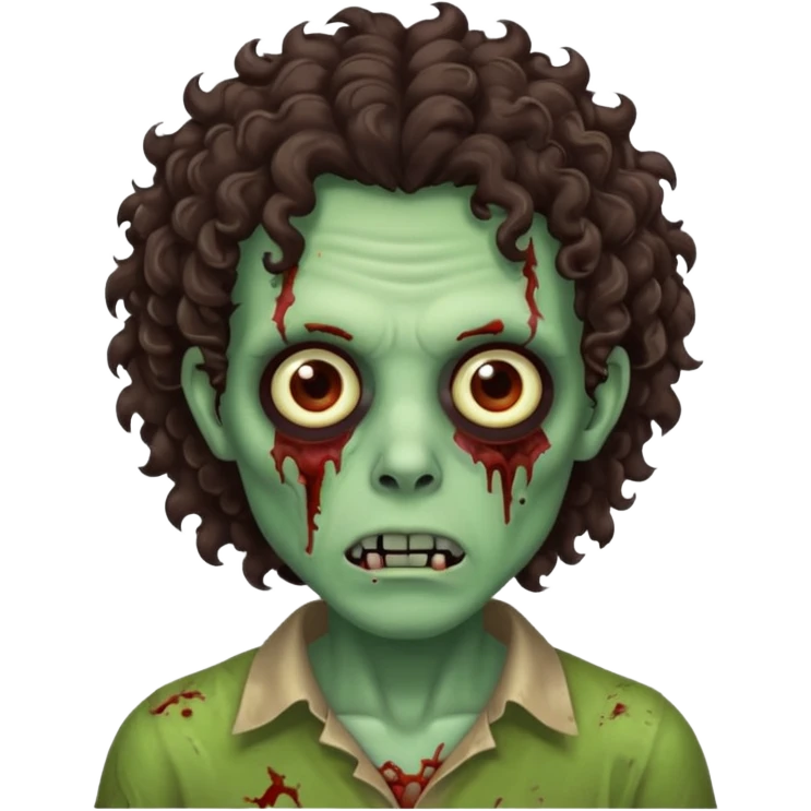 uma zumbi com cabelos cacheados marrom escuro emoji