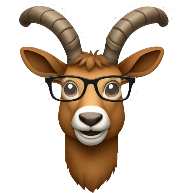 happy smart smiling brown chamois with horns with glasses right profile emoji