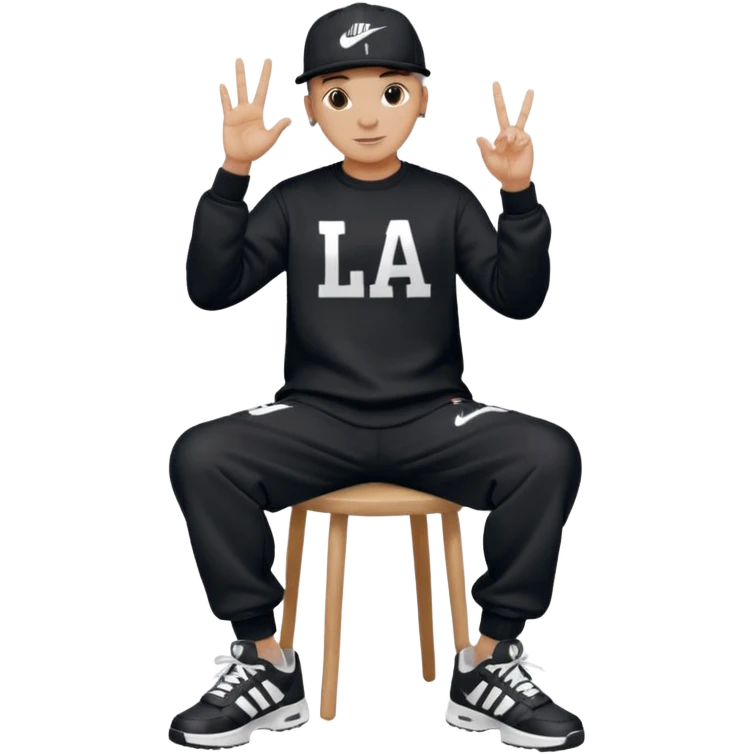 Crea Un Emoji De Cuerpo Completo Que Sea Hombre Con Corte Alucin Que Tenga Gorra Nike, Suéter Negro Que Tenga La Letras LA El La Parte Del Corazón, Zapatos Adidas Con Una Palomita✅, Pantalón Ancho O Bellaco Con Unos Diseños De Palomas Blancas Y Asiendo Una Pose Con Su Mano Que Sea Está 🤙🏽. emoji
