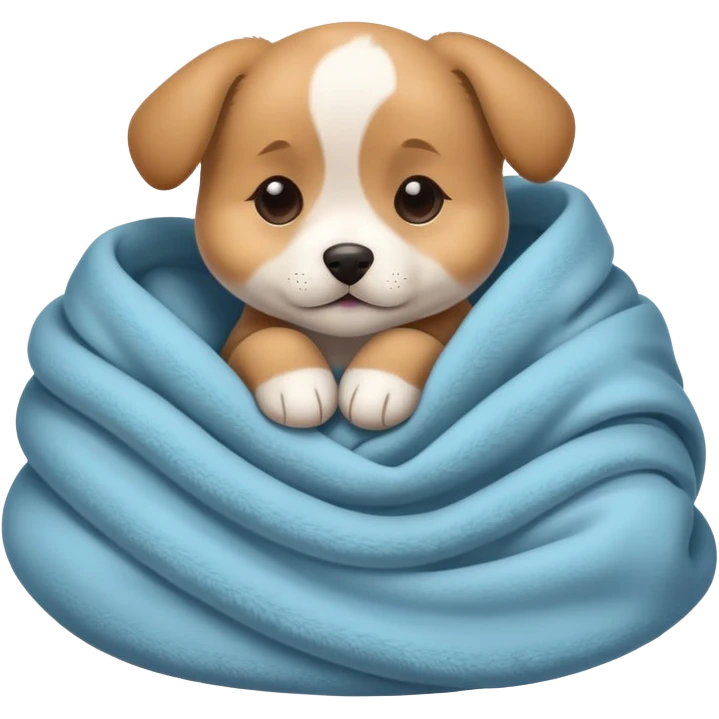 cute puppy curled up in a blanket, cozy and sleepy emoji