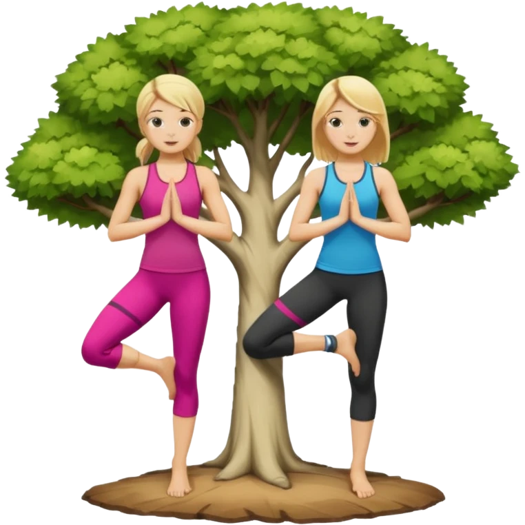 Two women doing yoga in tree pose  both blonde  emoji