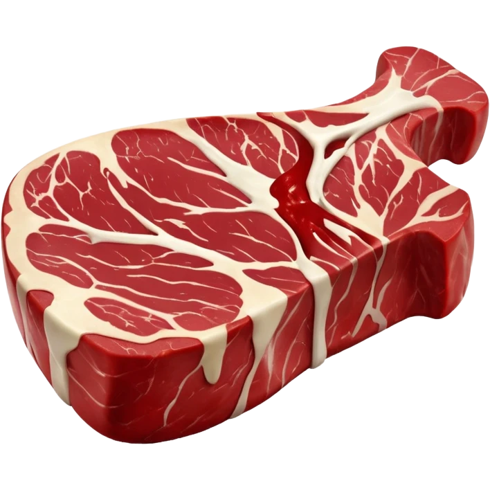 raw côte de bœuf steak, thick marbled beef with rib bone, richly red meat, visible marbling, smooth curved bone, fresh moist texture, natural grain, fatty edges, premium cut, clean 3D look, soft lighting, no grill or garnish, no faces, emoji scale emoji