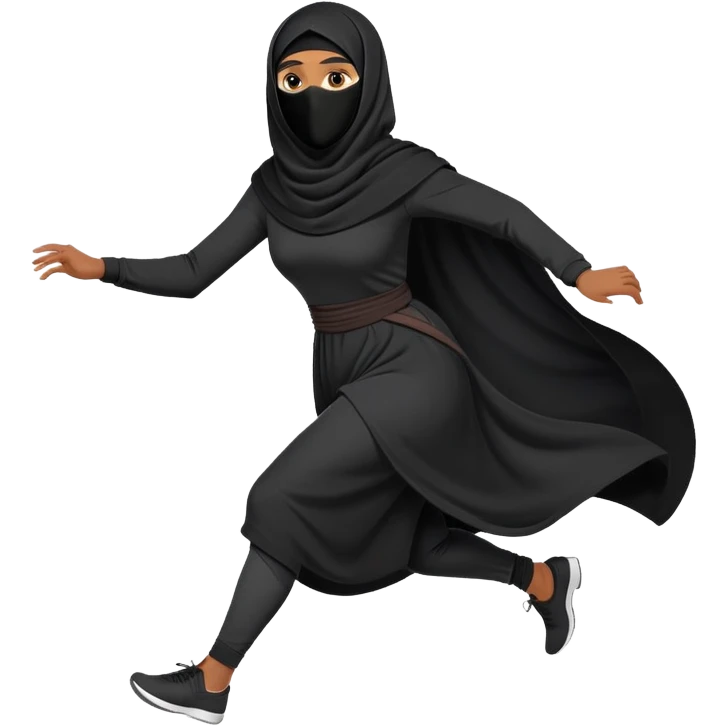 woman in a black niqab, running, dynamic pose emoji