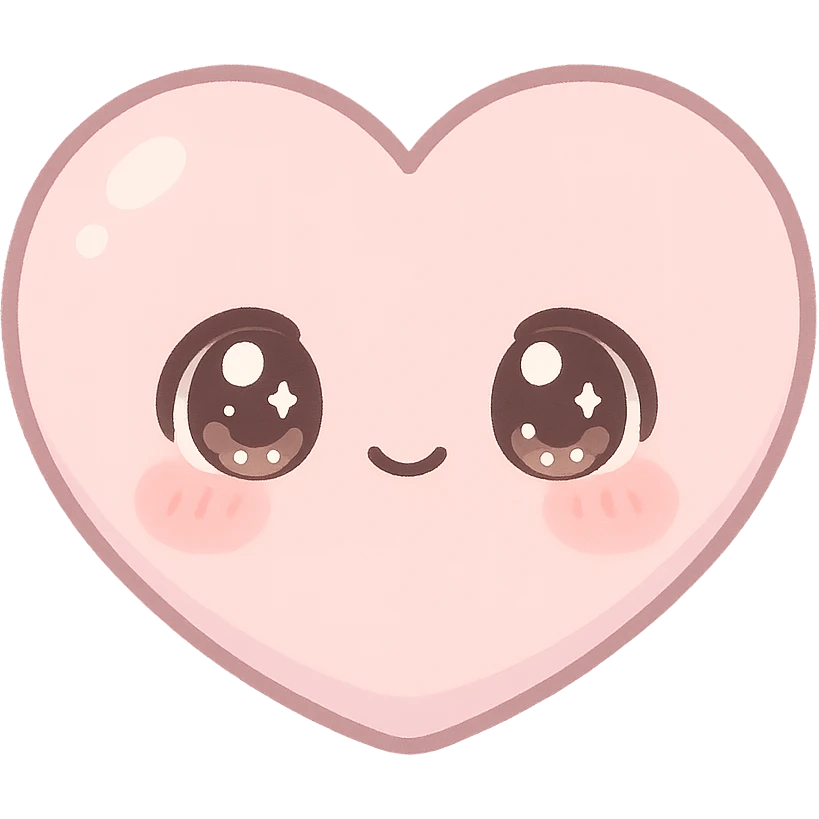 kawaii chibi pink heart character, big sparkling eyes, soft pastel palette, no limbs, full body, soft pastel kawaii style emoji
