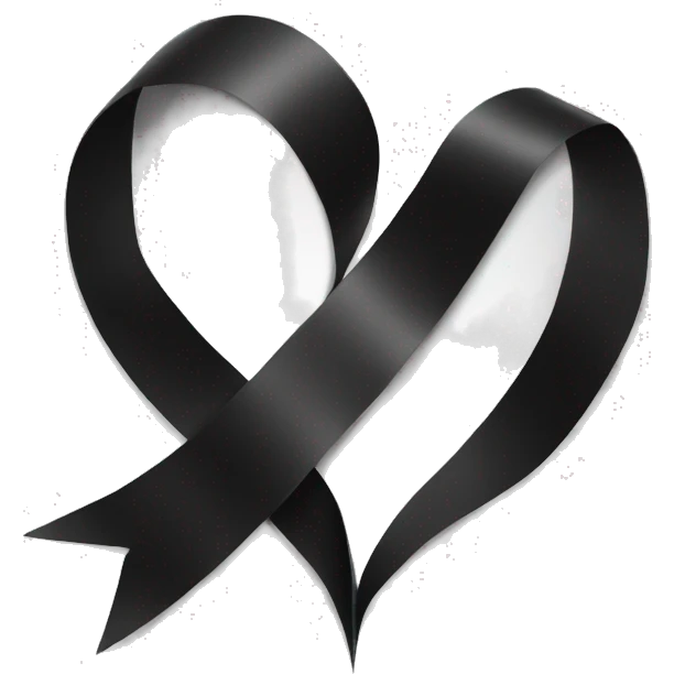 a black ribbon wrapped around a white heart emoji