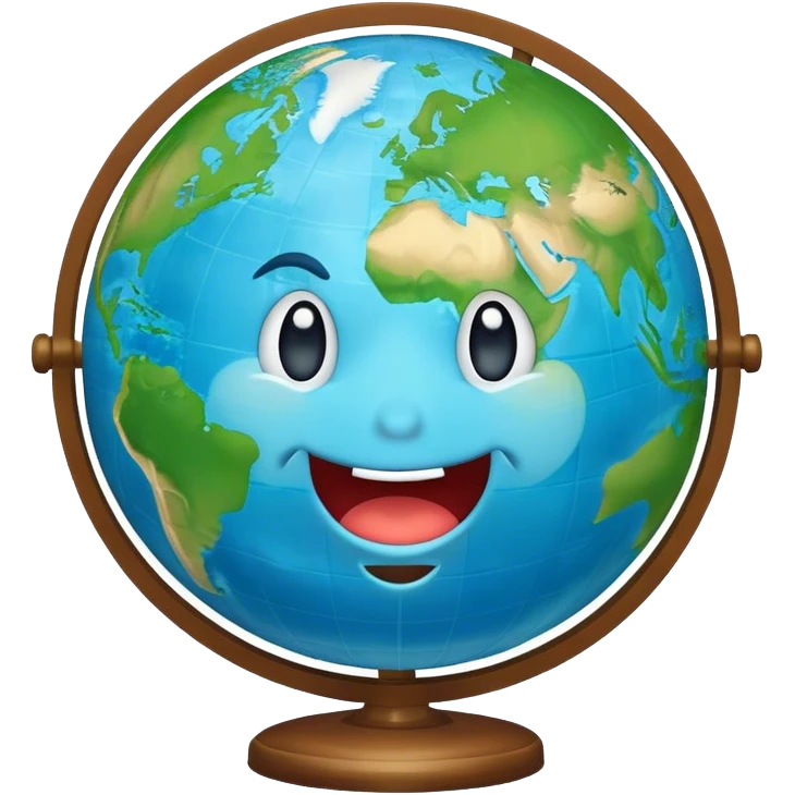 a globe, with a pleading face emoji