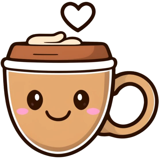 smiling hot coffee cup with heart-shaped steam, different cup design, mocha brown tones, kawaii soft hand-drawn emoji
