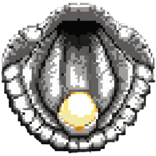 Open oyster shell with glowing pearl inside, underwater treasure emoji