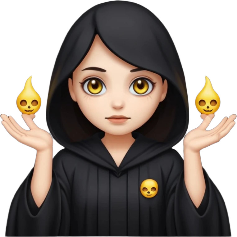 Stylized cult cartoon girl emoji, eerie-cute aesthetic, symmetrical design, subtle spooky vibe, glowing eyes, saying “AMILK”, bold graphic icon emoji