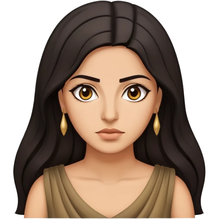 Iraqi woman intense, hair down, dress emoji