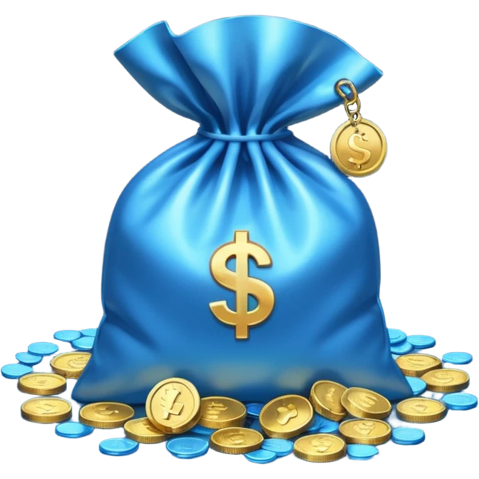 blue coins inside an opened bag  emoji