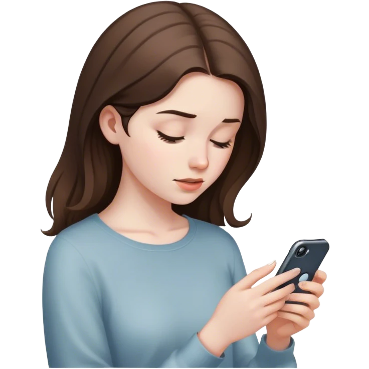 pale brunette girl looking down on her iphone emoji