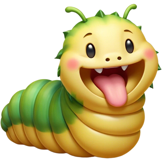 Cinematic Adorable Yawning Caterpillar Portrait Emoji, Head tilted slightly with a dramatic, wide-open yawn, showcasing a plump, segmented body with softly drooping edges and sleepy, half-closed eyes, Simplified yet irresistibly cute features, highly detailed, glowing with a soft, cozy natural glow, high shine, relaxed yet expressive, stylized with a dash of whimsical transformation charm, soft glowing outline, capturing the essence of a drowsy caterpillar that appears ready to stretch and yawn its way out of the screen! emoji