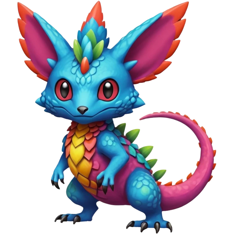 randomly colored colorful edgy anthropomorphic painted Fakémon-Pokémon-Trico-Vernid-creature emoji