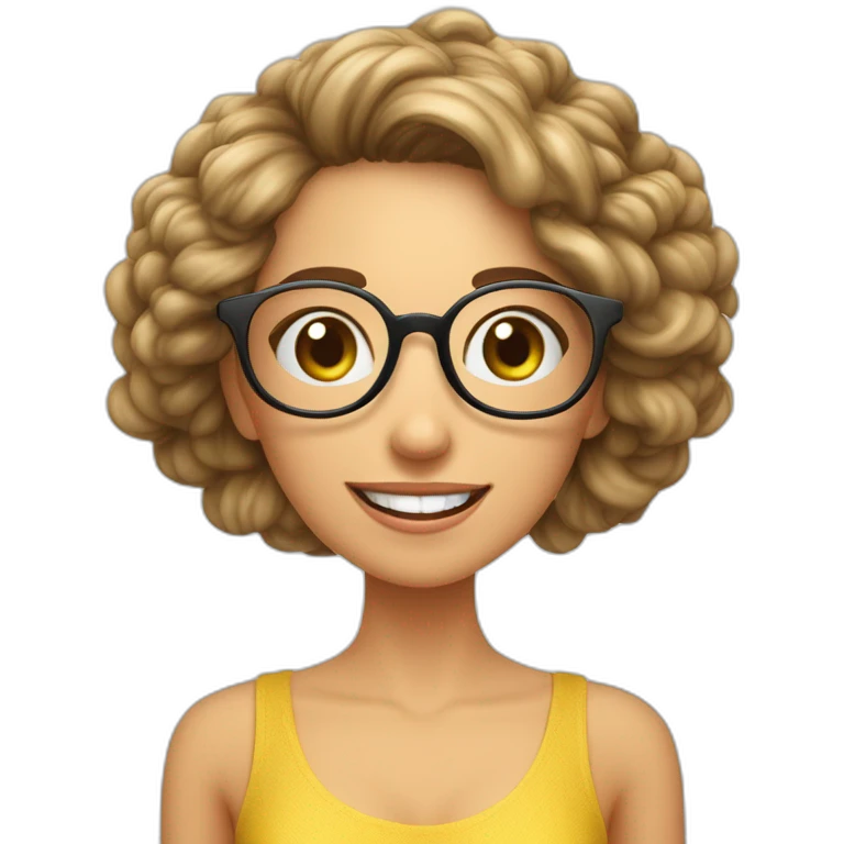 mujer gafas piel blanca pelo largo comiendo espagueti con camarones emoji