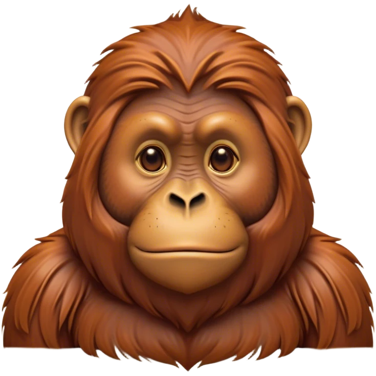 Cinematic Noble Orangutan Portrait Emoji, Poised and regal, with a robust, thoughtful build and deep, soulful eyes framed by rich, textured fur, Simplified yet sharp and sophisticated features, highly detailed, glowing with a soft, earthy glow, high shine, intelligent and contemplative, stylized with an air of ancient wisdom, focused and commanding, soft glowing outline, capturing the essence of a watchful and confident guardian that appears ready to step out of the screen with timeless authority! emoji