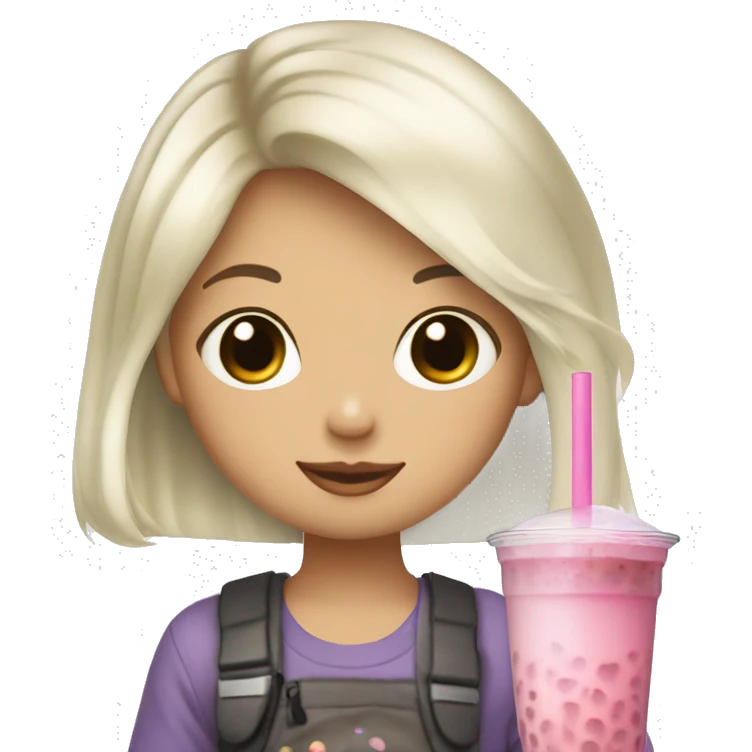Silver blond hair skinny girl holding bubble tea emoji