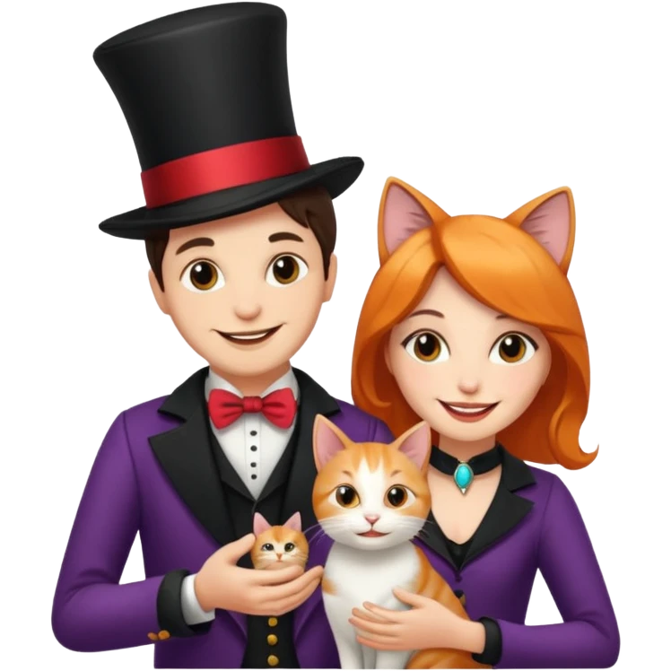 magician couple and their pet cat emoji