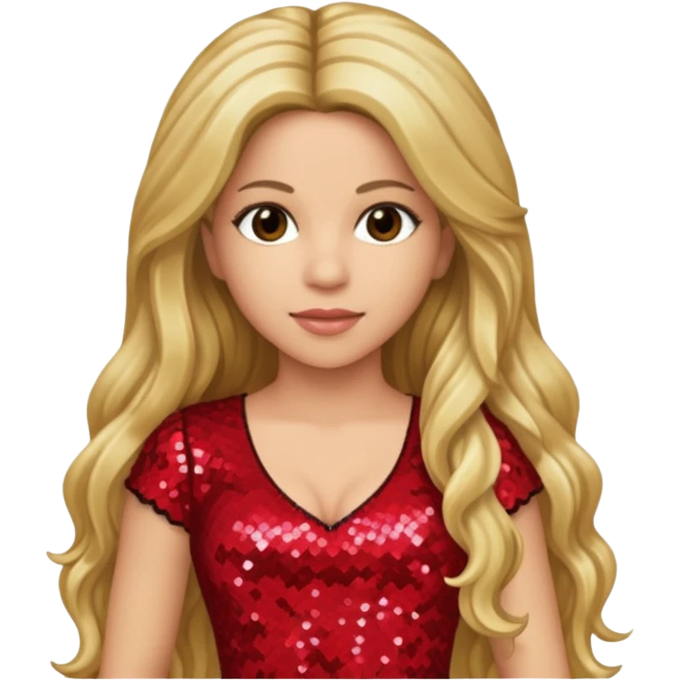 Shakira with long dark blonde hair, red sequin outfit emoji