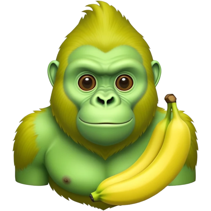 A hybrid creature with a yellow banana-shaped body and a bright green gorilla head emoji