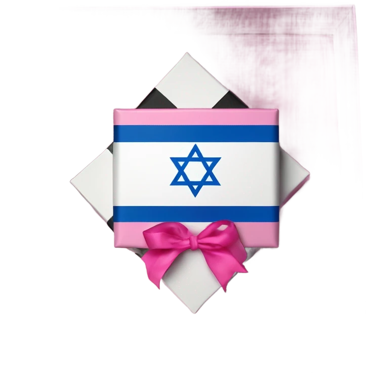 Israeli flag as a gift in a box with a pink bow on it emoji