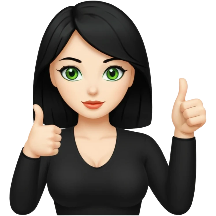 Sexy lady with black hair and green eyes thumbs up black  emoji