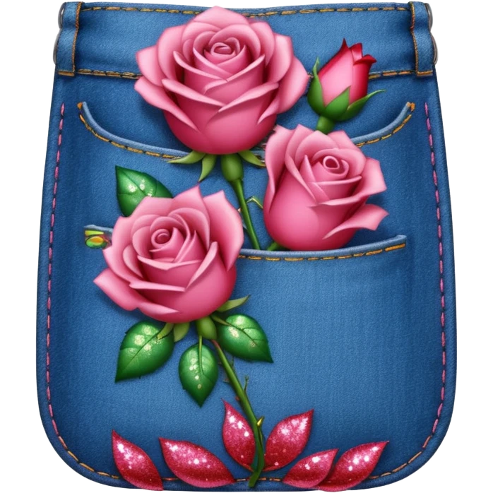 Denim pocket with glittery roses sticking out of the pocket  emoji