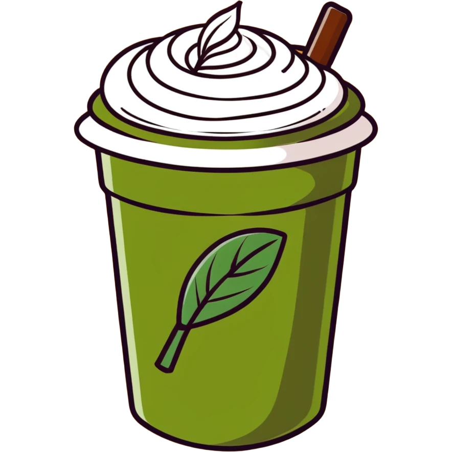 matcha latte with leaf detail, warm olive-brown tones, soft dreamy illustration emoji