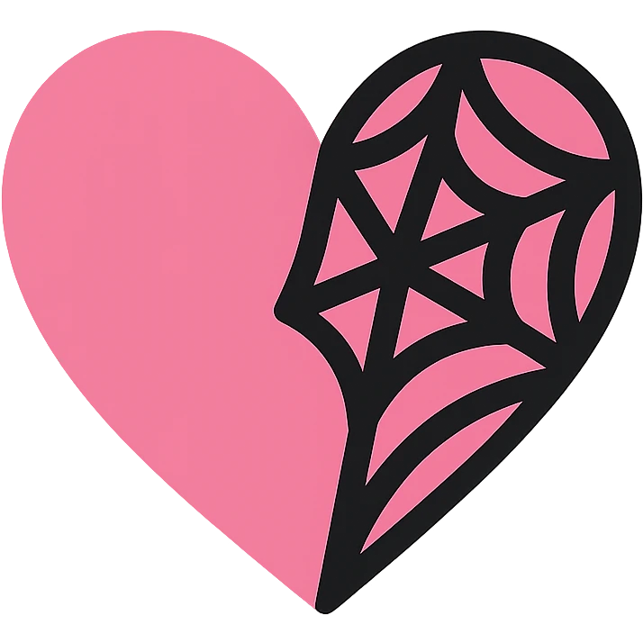 gothic heart with a spiderweb, color icon filled style, pink and black emoji