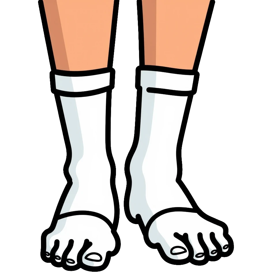 bottom view of feet wearing white athletic socks showing soles with texture pattern emoji