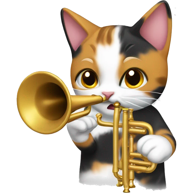 Calico cat playing trumpet emoji
