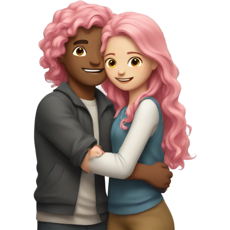make a guy and a girl, they're hugging, the girl has pink long wavy hair. emoji