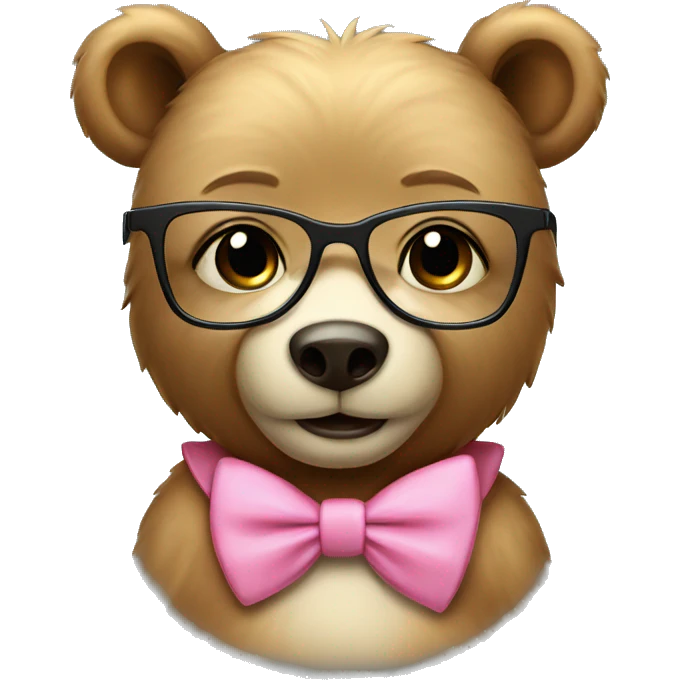 cute female bear with glasses and pink bow tie, studying emoji
