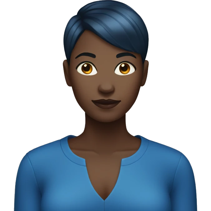 Black dark woman with blue short hair emoji