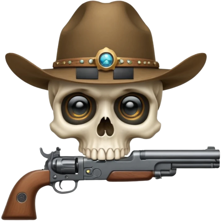 A skull with a vowboy hat and a gun whith a scope sighn on his eye and min holding the gun rember skull emoji