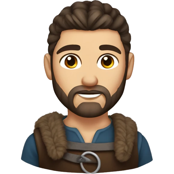Attractive viking young man with bun dark brown hair brown eyes and stubble emoji