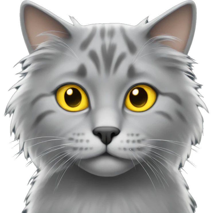 A grey fluffy cat with yellow eyes  emoji