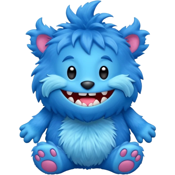 Huggy Wuggy character from Poppy Playtime, blue furry monster with big smile emoji