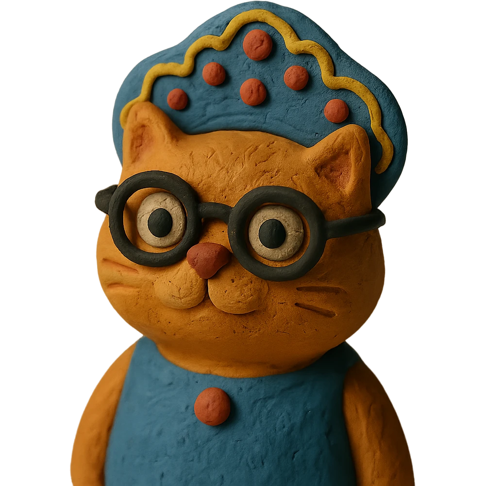 A cat wearing glasses and a traditional Russian kokoshnik, textured and whimsical. emoji