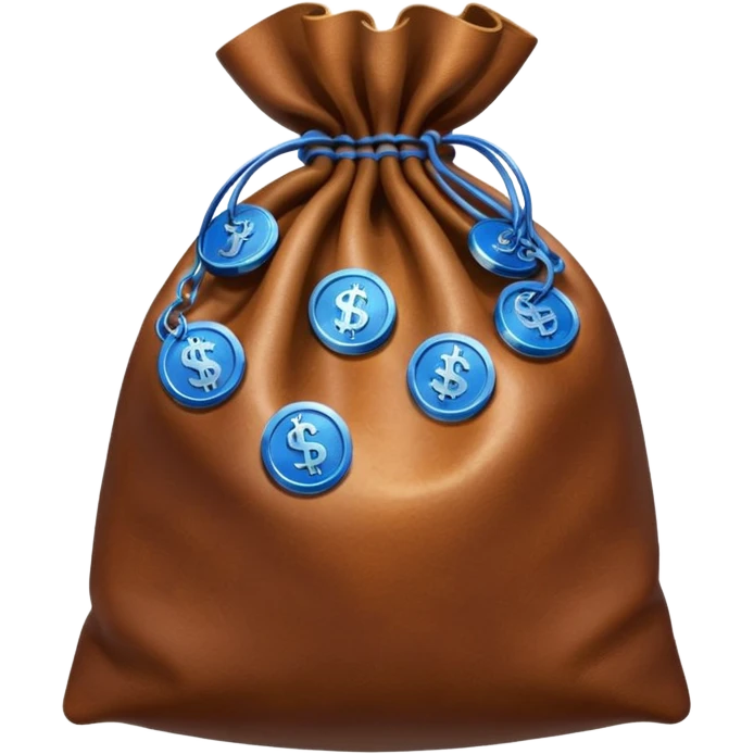 brown money bag with blue coins inside emoji